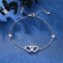 Tusuzik Ankle Endless Love Foot Chain White Gold Plated CZ Double Heart Adjustable Anklet Bracelet for Women Gift