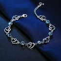 Blue Crystal Interlocking Double Heart Bracelet with Sterling Silver Cubic Zirconia for Valentine's Day