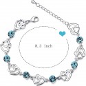 Blue Crystal Interlocking Double Heart Bracelet with Sterling Silver Cubic Zirconia for Valentine's Day