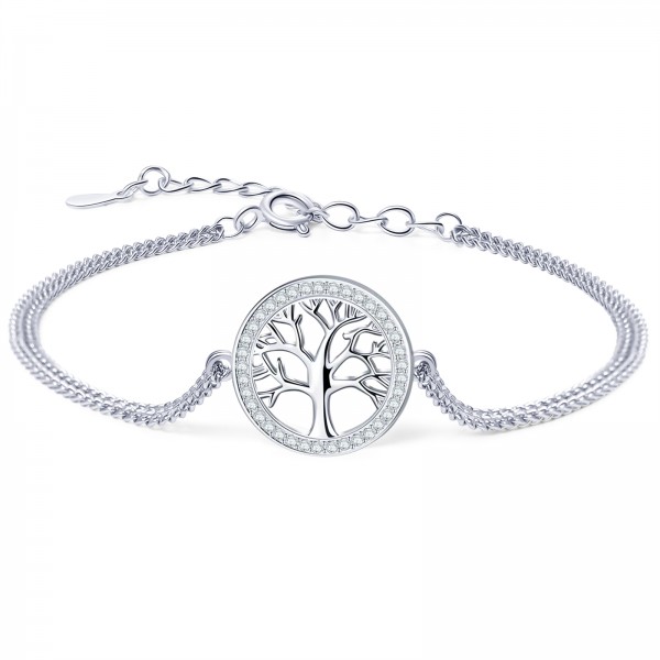 Tusuzik Tree of Life 925 Sterling Silver Bracelet for Women with Cubic Zirconia Jewelry Gifts for Women Mom Wife