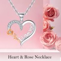 Tusuzik 925 Sterling Silver Necklaces for Women I Love You Rose Heart Necklace, Jewelry Gifts for Girlfriend Wife Mom Birthday Anniversary Mother's Day Christmas Valentine's Day Gifts