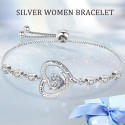 925 Sterling Silver Bracelet for Womens Love Heart Diamond Bracelet Jewellery for Women Birthday Christmas Valentines Anniversary Mothers Day Gifts for Wife Girlfriend Mum Friends